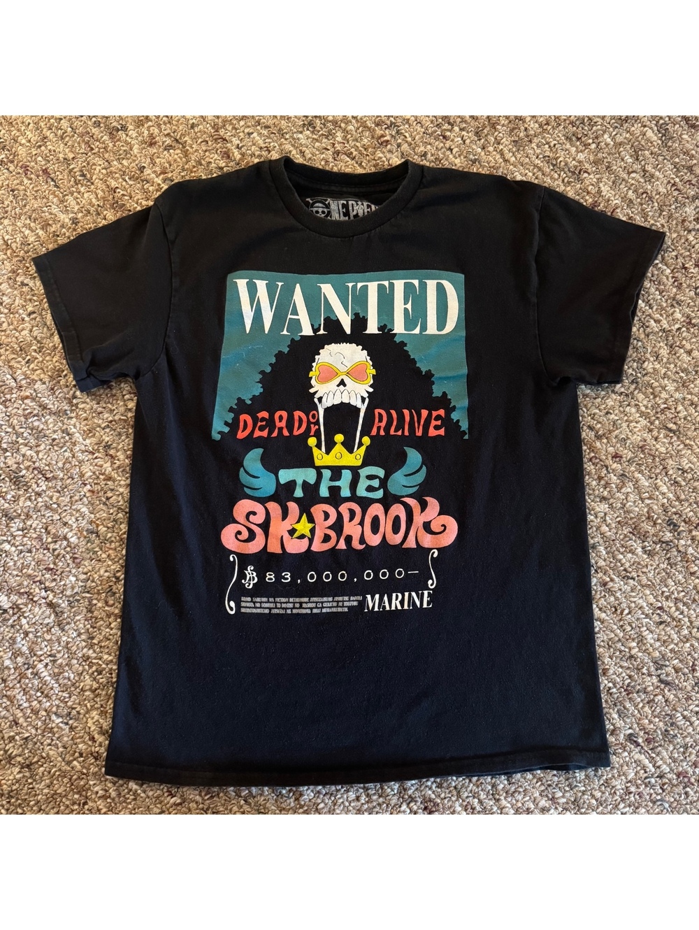 One Piece Wanted Skull King Brook Short Sleeve Graphic T-Shirt Black Size Medium
